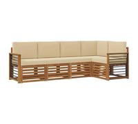 vidaXL Conjunto de Sofá Seccional con cojín 5 pcs Natural y Beige, Sofá Seccional para Jardín, Muebles Modernos al Aire Libre, Conjunto Resistente para Patio, Asientos Cómodos