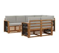 vidaXL Conjunto de Sofá Seccional con cojín 6 pcs Natural y Gris Claro, Sofá de jardín, sección Moderna para Exterior, Juego Resistente, Asiento cómodo en la terraza, Ideal para Vivir