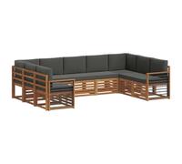 vidaXL Conjunto de Sofá Seccional con cojín 9 pcs Natural y Antracita, Sofá Moderno para el jardín, Mueble seccional Duradero, Ideal para terraza y cómodos Momentos al Aire Libre