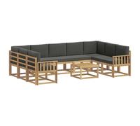 vidaXL Conjunto de sofás de Exterior 10 pcs Blanco y Antracita, Juego de Sofás Acacia, Seccional Exterior Moderno, Muebles Resistentes, Lounge de Jardín, Asientos Reconfigurables