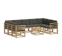vidaXL Conjunto de sofás de Exterior 10 pcs Blanco y Antracita, Juego de Sofás Acacia, Seccional Exterior Moderno, Muebles Resistentes, Lounge de Jardín, Asientos Reconfigurables