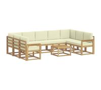 vidaXL Conjunto de sofás de Exterior 10 pcs Blanco y Crema, Juego de Sofás Acacia, Seccional Exterior Moderno, Muebles Resistentes, Lounge de Jardín, Asientos Reconfigurables