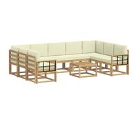 vidaXL Conjunto de sofás de Exterior 10 pcs Blanco y Crema, Juego de Sofás Acacia, Seccional Exterior Moderno, Muebles Resistentes, Lounge de Jardín, Asientos Reconfigurables