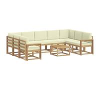 vidaXL Conjunto de sofás de Exterior 10 pcs Blanco y Crema, Juego de Sofás Acacia, Seccional Exterior Moderno, Muebles Resistentes, Lounge de Jardín, Asientos Reconfigurables