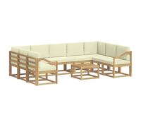 vidaXL Conjunto de sofás de Exterior 10 pcs Blanco y Crema, Juego de Sofás Acacia, Seccional Exterior Moderno, Muebles Resistentes, Lounge de Jardín, Asientos Reconfigurables