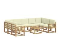 vidaXL Conjunto de sofás de Exterior 10 pcs Blanco y Crema, Juego de Sofás Acacia, Seccional Exterior Moderno, Muebles Resistentes, Lounge de Jardín, Asientos Reconfigurables