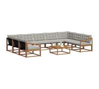 vidaXL Conjunto de sofás de Exterior 10 pcs Gris Natural y Claro, Sofá Exterior, Mueble Modular Moderno para jardín, Lounge Duradero y Asientos de terraza para Relajarse