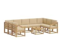 vidaXL Conjunto de sofás de Exterior 10 pcs y Beige 59 x 59 x 37 cm, Juego de Sofás Acacia, Seccional Exterior Moderno, Muebles Resistentes, Lounge de Jardín, Asientos Reconfigurables