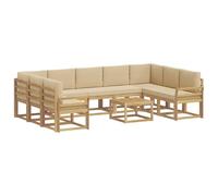 vidaXL Conjunto de sofás de Exterior 10 pcs y Beige 59 x 59 x 37 cm, Juego de Sofás Acacia, Seccional Exterior Moderno, Muebles Resistentes, Lounge de Jardín, Asientos Reconfigurables