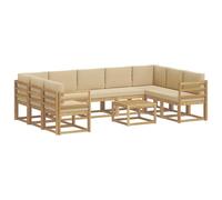 vidaXL Conjunto de sofás de Exterior 10 pcs y Beige 59 x 59 x 37 cm, Juego de Sofás Acacia, Seccional Exterior Moderno, Muebles Resistentes, Lounge de Jardín, Asientos Reconfigurables