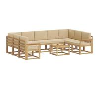 vidaXL Conjunto de sofás de Exterior 10 pcs y Beige 59 x 59 x 37 cm, Juego de Sofás Acacia, Seccional Exterior Moderno, Muebles Resistentes, Lounge de Jardín, Asientos Reconfigurables