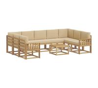 vidaXL Conjunto de sofás de Exterior 10 pcs y Beige 59 x 59 x 37 cm, Juego de Sofás Acacia, Seccional Exterior Moderno, Muebles Resistentes, Lounge de Jardín, Asientos Reconfigurables