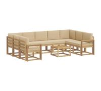 vidaXL Conjunto de sofás de Exterior 10 pcs y Beige 59 x 59 x 37 cm, Juego de Sofás Acacia, Seccional Exterior Moderno, Muebles Resistentes, Lounge de Jardín, Asientos Reconfigurables
