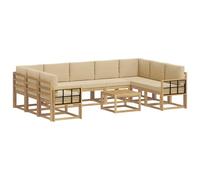 vidaXL Conjunto de sofás de Exterior 10 pcs y Beige 59 x 59 x 37 cm, Juego de Sofás Acacia, Seccional Exterior Moderno, Muebles Resistentes, Lounge de Jardín, Asientos Reconfigurables