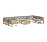 vidaXL Conjunto de sofás de Exterior 11 pcs Blanco y Gris Claro, Juego de sofá de Madera de Acacia, sillón Moderno para Exteriores, Ideal para Patio, jardín y Piscina