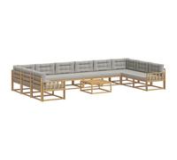vidaXL Conjunto de sofás de Exterior 11 pcs Blanco y Gris Claro, Juego de sofá de Madera de Acacia, sillón Moderno para Exteriores, Ideal para Patio, jardín y Piscina