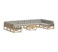 vidaXL Conjunto de sofás de Exterior 11 pcs Blanco y Gris Claro, Juego de sofá de Madera de Acacia, sillón Moderno para Exteriores, Ideal para Patio, jardín y Piscina