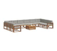 vidaXL Conjunto de sofás de Exterior 11 pcs Gris Natural y Claro, Juego de Sofás de Jardín, Sofá Exterior Moderno de Madera Acacia, Asientos Cómodos para tu Patio