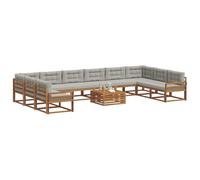 vidaXL Conjunto de sofás de Exterior 11 pcs Gris Natural y Claro, Juego de Sofás de Jardín, Sofá Exterior Moderno de Madera Acacia, Asientos Cómodos para tu Patio