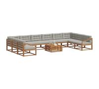 vidaXL Conjunto de sofás de Exterior 11 pcs Gris Natural y Claro, Juego de Sofás de Jardín, Sofá Exterior Moderno de Madera Acacia, Asientos Cómodos para tu Patio