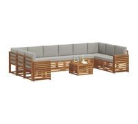 vidaXL Conjunto de sofás de Exterior 11 pcs Gris Natural y Claro, Sofá Moderno para Exteriores, Mueble seccional, Duradero, Ideal para Patio y terraza