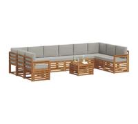 vidaXL Conjunto de sofás de Exterior 11 pcs Gris Natural y Claro, Sofá Moderno para Exteriores, Mueble seccional, Duradero, Ideal para Patio y terraza