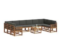 vidaXL Conjunto de sofás de Exterior 11 pcs Natural y Antracita, Sofá de Madera de Acacia, Asientos Modernos para Exterior, seccional de jardín, disposición versátil para Patio, Conjunto de Lounge mi