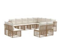 vidaXL Conjunto de sofás de Exterior 12 pcs Natural y Crema Poliéster, Juego de Sofás para Exteriores, Muebles de Ratán, Asientos Seccionales, Patio, Jardín, Relajación Fuera