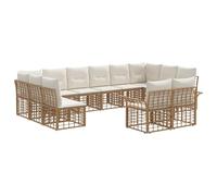 vidaXL Conjunto de sofás de Exterior 12 pcs Natural y Crema Poliéster, Sofá Modular para jardín y terraza, Muebles rústicos, Resistente al Clima, Asientos de Patio y Lounge