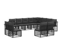 vidaXL Conjunto de sofás de Exterior 12 pcs Negro y Gris Oscuro, Juego de Sofás para Exteriores, Muebles de Ratán, Asientos Seccionales, Patio, Jardín, Relajación Fuera