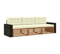 vidaXL Conjunto de sofás de Exterior 3 pcs Natural y Crema Poliéster, Sofá Seccional Moderno para Jardín, Muebles de Terraza, Confort para Espacios Exteriores