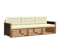 vidaXL Conjunto de sofás de Exterior 3 pcs Natural y Crema Poliéster, Sofá Seccional Moderno para Jardín, Muebles de Terraza, Confort para Espacios Exteriores