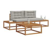 vidaXL Conjunto de sofás de Exterior 3 Pieza Gris Natural y Claro, Sofá de Jardín Elegante, Asientos Modernos para Exterior, Sofá Duradero para Patio, Muebles de Madera Sólida Junto a la Piscina, Jue