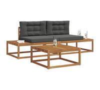 vidaXL Conjunto de sofás de Exterior 3 Pieza Natural y Antracita, Sofá de Jardín Elegante, Asientos Modernos para Exterior, Sofá Duradero para Patio, Muebles de Madera Sólida Junto a la Piscina, Jueg