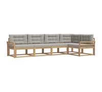 vidaXL Conjunto de sofás de Exterior 4 pcs Blanco y Gris Claro, Set de Muebles Modernos para Exterior, Sofá Seccional Versátil, Acacia Marrón, Resistente al Clima