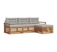 vidaXL Conjunto de sofás de Exterior 4 pcs Gris Natural y Claro, Conjunto de Jardín, Sofá Seccional Moderno para Exterior, Muebles Resistentes para Comoda Terraza