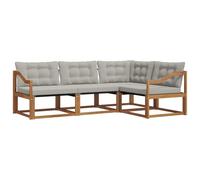 vidaXL Conjunto de sofás de Exterior 4 pcs Gris Natural y Claro, Sofá Seccional de Jardín, Conjunto Moderno de Patio, Mueble Resistente, Terracita Cómoda para Relajarse