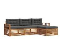 vidaXL Conjunto de sofás de Exterior 4 pcs Natural y Antracita, Conjunto de Jardín, Sofá Seccional Moderno para Exterior, Muebles Resistentes para Comoda Terraza