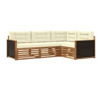 vidaXL Conjunto de sofás de Exterior 4 pcs Natural y Crema, Sofá de Jardín, Conjunto Seccional Resistente al Clima, Mobiliario Cómodo para la Terraza