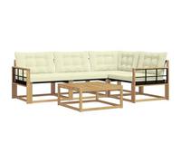 vidaXL Conjunto de sofás de Exterior 5 pcs Blanco y Crema, Conjunto de sofá Moderno para Exterior, Muebles de jardín de Acacia, Asientos cómodos para tu terraza