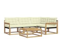 vidaXL Conjunto de sofás de Exterior 5 pcs Blanco y Crema, Conjunto de sofá Moderno para Exterior, Muebles de jardín de Acacia, Asientos cómodos para tu terraza