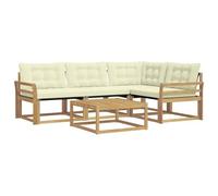 vidaXL Conjunto de sofás de Exterior 5 pcs Blanco y Crema, Conjunto de sofá Moderno para Exterior, Muebles de jardín de Acacia, Asientos cómodos para tu terraza