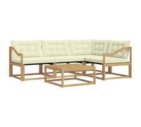 vidaXL Conjunto de sofás de Exterior 5 pcs Blanco y Crema, Conjunto de sofá Moderno para Exterior, Muebles de jardín de Acacia, Asientos cómodos para tu terraza