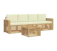 vidaXL Conjunto de sofás de Exterior 5 pcs Blanco y Crema Poliéster, Sofá de jardín, Mueble seccional Resistente, Set Moderno para Patio, cómodo para tu terraza