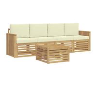 vidaXL Conjunto de sofás de Exterior 5 pcs Blanco y Crema Poliéster, Sofá de jardín, Mueble seccional Resistente, Set Moderno para Patio, cómodo para tu terraza