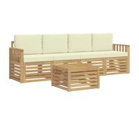 vidaXL Conjunto de sofás de Exterior 5 pcs Blanco y Crema Poliéster, Sofá de jardín, Mueble seccional Resistente, Set Moderno para Patio, cómodo para tu terraza