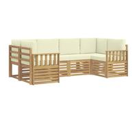 vidaXL Conjunto de sofás de Exterior 5 pcs Blanco y Crema, Sofá Modular de Jardín, Muebles Resistentes para Outdoor, Sillones Cómodos, Conjunto de Patio