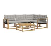 vidaXL Conjunto de sofás de Exterior 5 pcs Blanco y Gris Claro, Conjunto de sofá Moderno para Exterior, Muebles de jardín de Acacia, Asientos cómodos para tu terraza