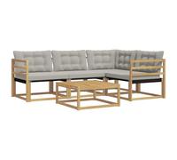 vidaXL Conjunto de sofás de Exterior 5 pcs Blanco y Gris Claro, Conjunto de sofá Moderno para Exterior, Muebles de jardín de Acacia, Asientos cómodos para tu terraza