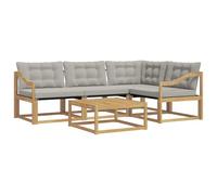 vidaXL Conjunto de sofás de Exterior 5 pcs Blanco y Gris Claro, Conjunto de sofá Moderno para Exterior, Muebles de jardín de Acacia, Asientos cómodos para tu terraza